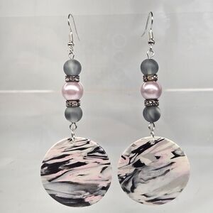 Handmade Pink and Gray Swirl Earrings